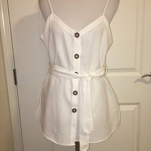 Zara Basic Off White Linen Top Large
